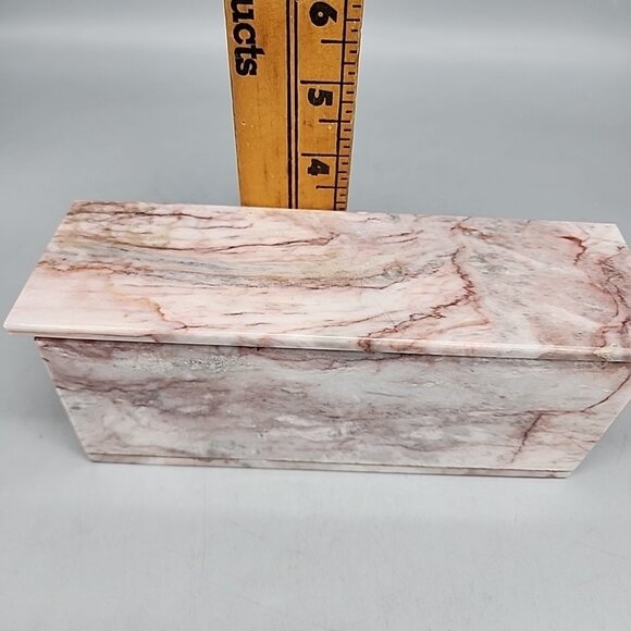 vintage Carved Pink Marble Stone Domino Set 28 Pcs w/ Box - Picture 3 of 4